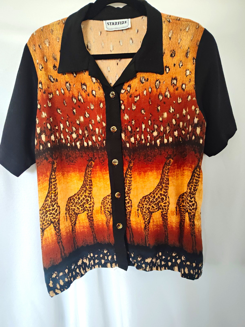 Starfire One Size Safari Animal Print Collared Short Sleeve Blouse